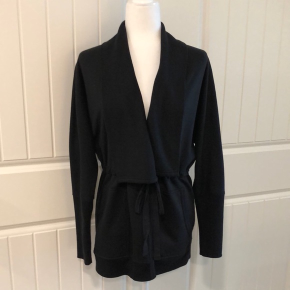 Caslon Sweaters - Caslon | Black Terry Knit Open Front Tie cardigan